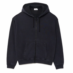 Lacoste Loose Fit Washed Effect Hoodie Black mens long sleeves cheap