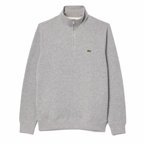Lacoste Zip-Up High Neck Interlock Sweatshirt Light Heathered Grey mens long sleeves cheap