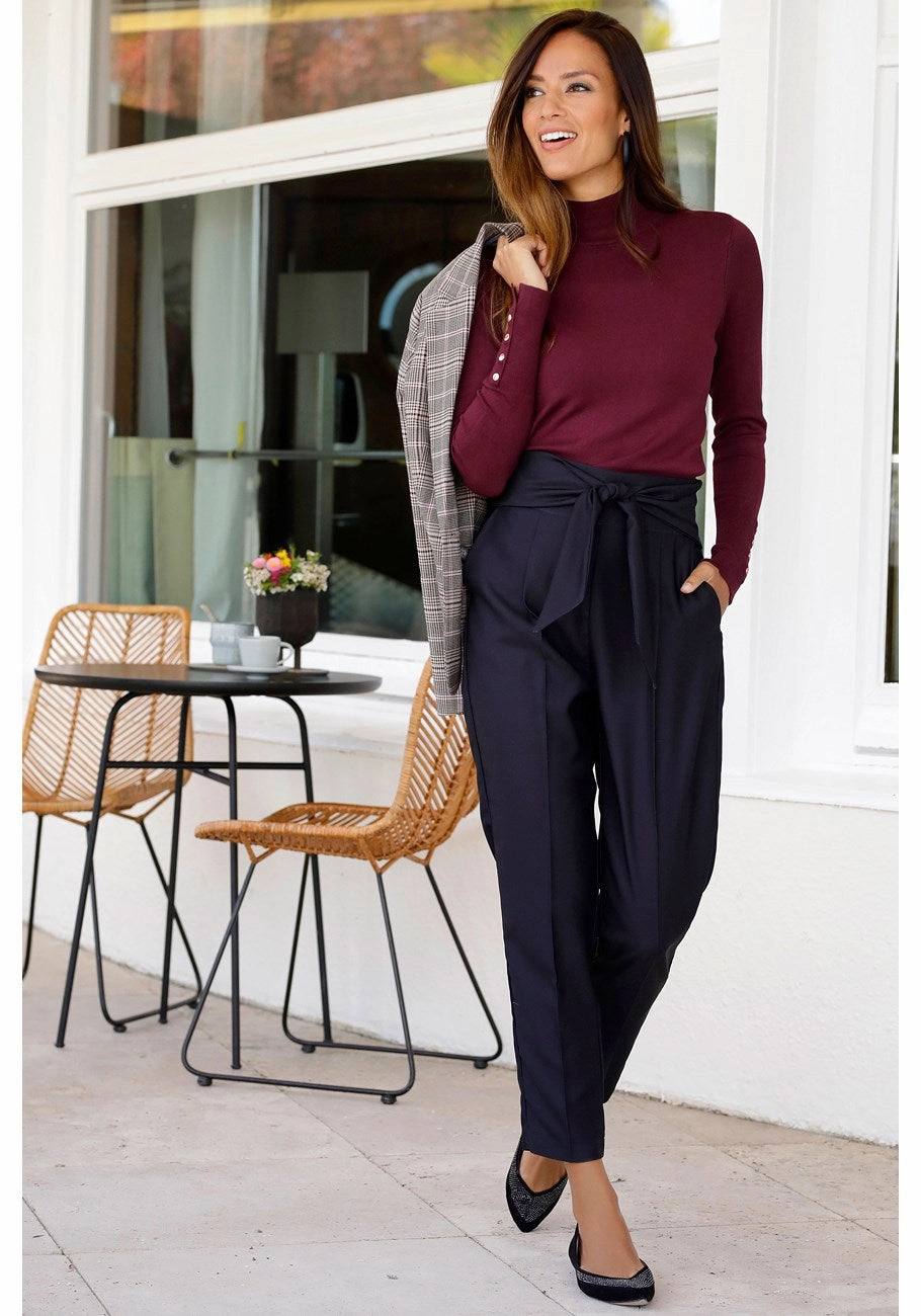 LASCANA Women's Tie Front High Waisted Pants
