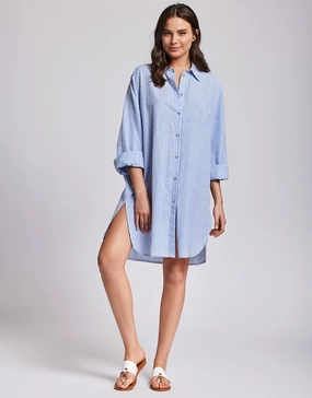 Laura Beach Shirt - Light Blue Stripe Swim Womens - bikinis clearance