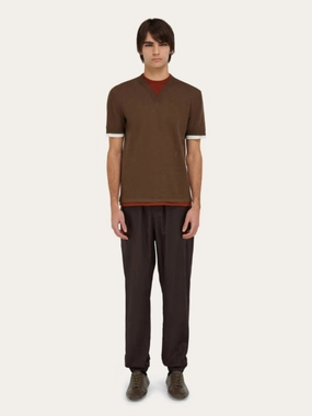 Layered Knitted T-Shirt in Clay, Brick and White Knitwear Mens - men's sweaters sale