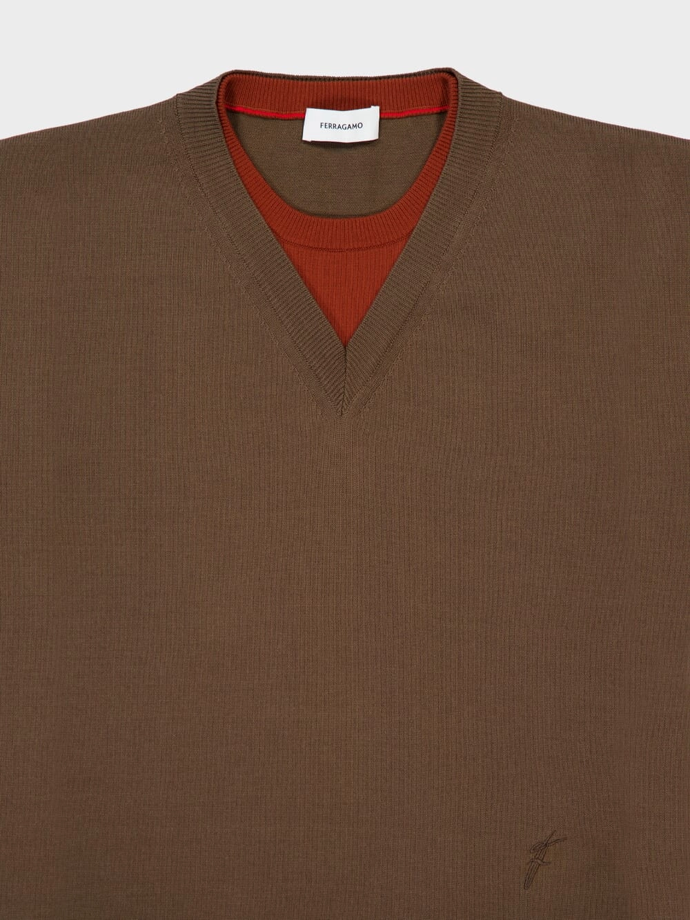 Layered Knitted T-Shirt in Clay, Brick and White