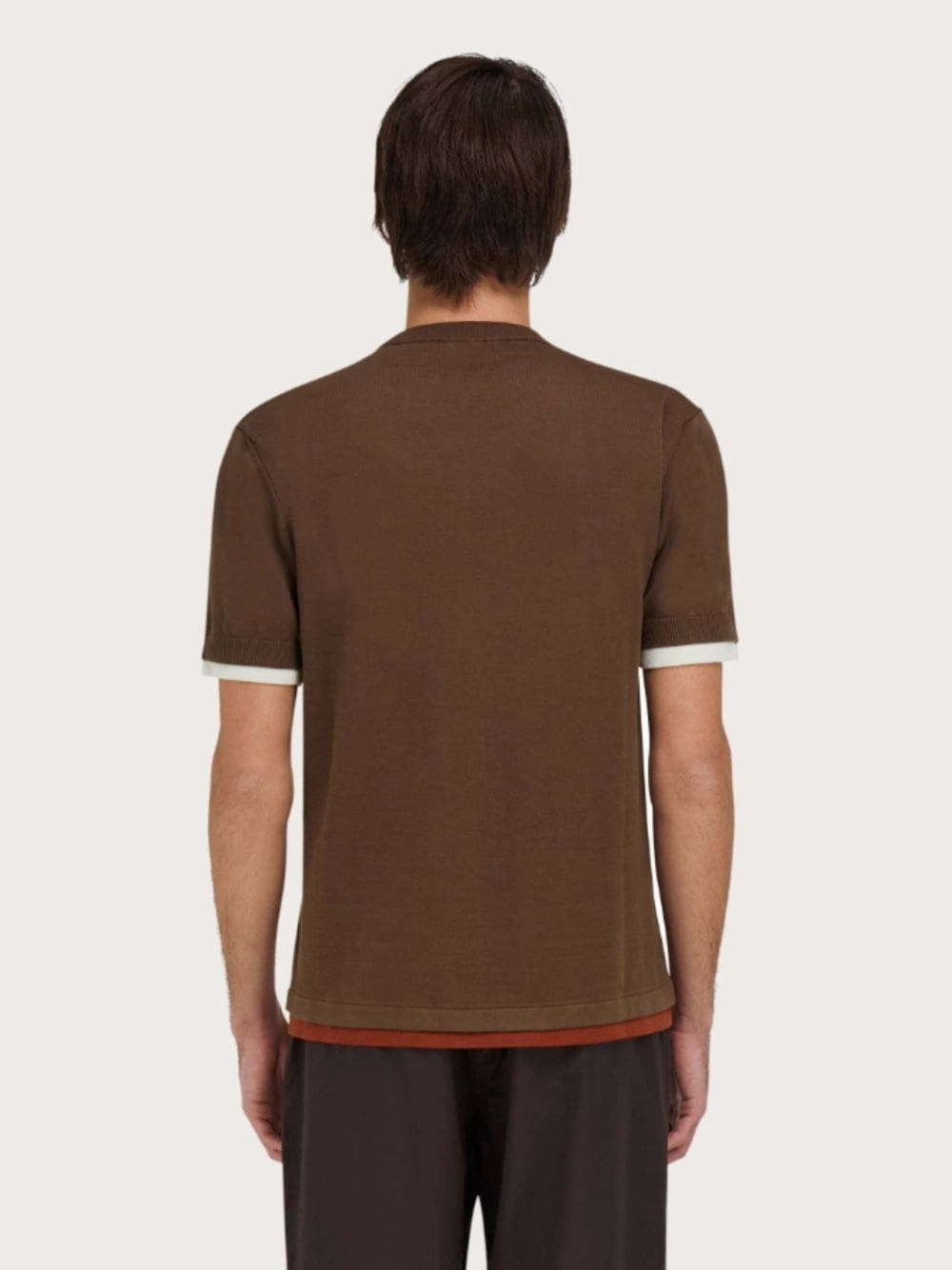 Layered Knitted T-Shirt in Clay, Brick and White