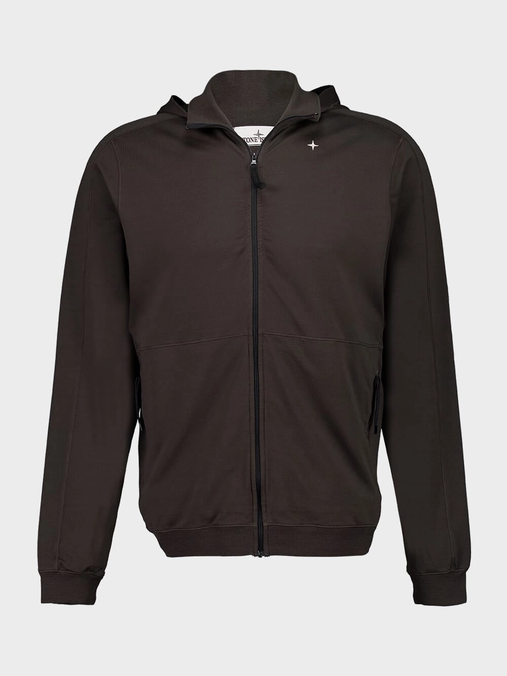 Lead Grey Cotton Stretch Fleece Full Zip Sweatshirt Tops Mens - thermal tops