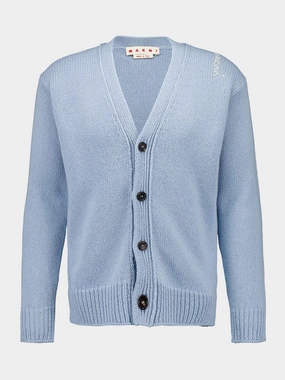 Leaden Blue V-Neck Buttoned Virgin Wool Cardigan Knitwear Mens - men's sweaters sale