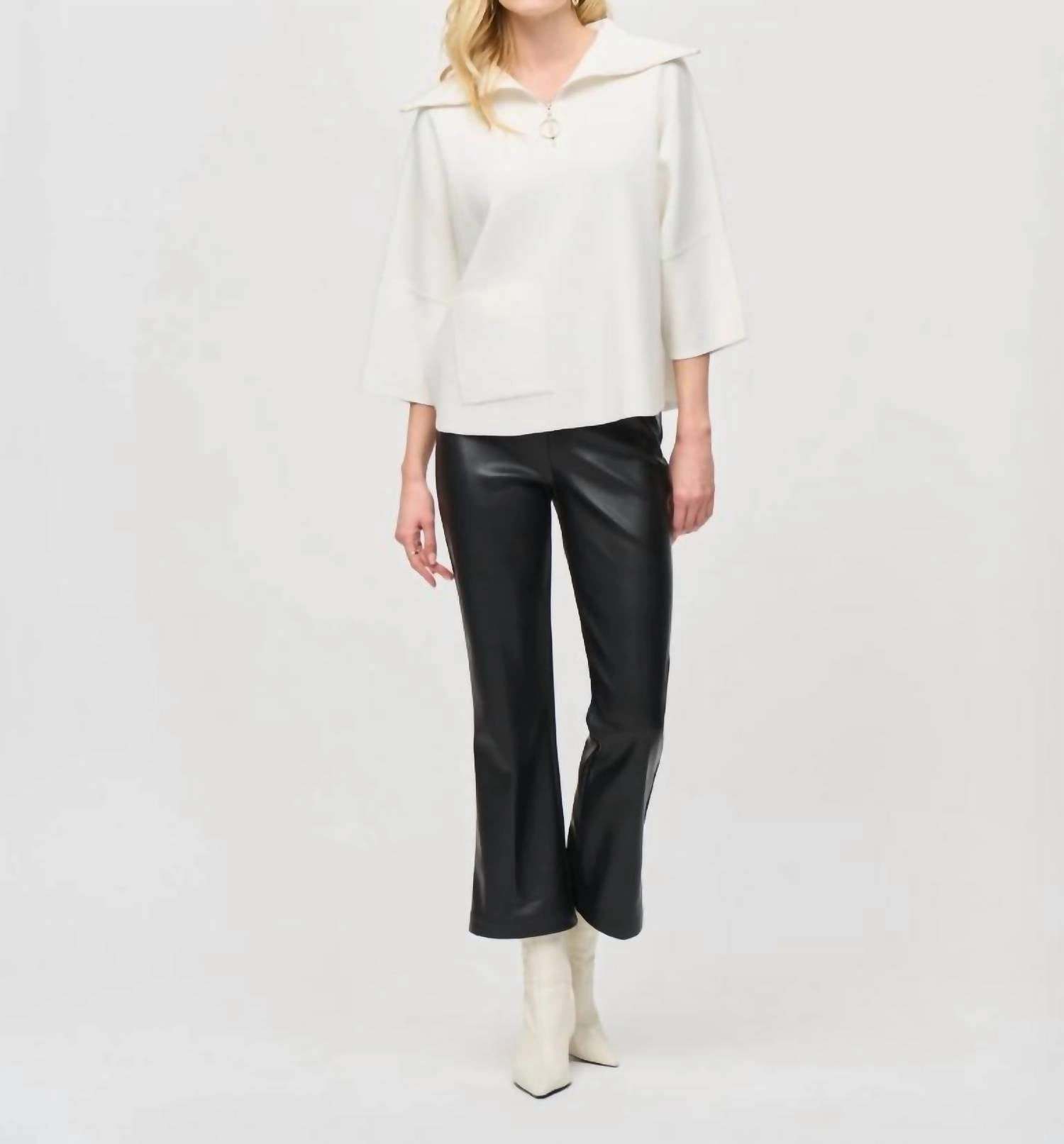 Leatherette Flared Pull-On Pants In Black