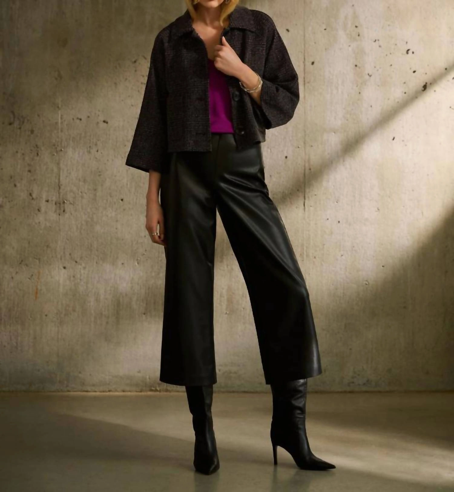Leatherette Flared Pull-On Pants In Black