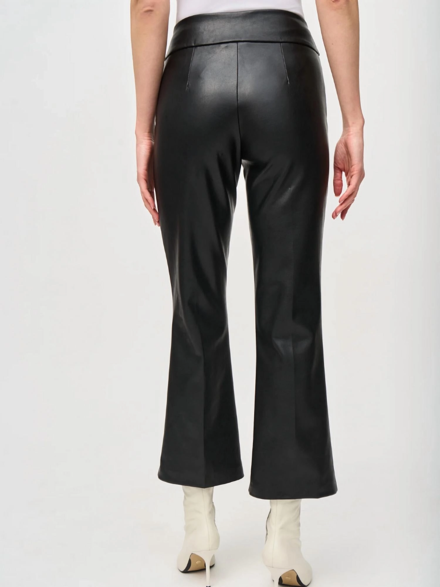 Leatherette Flared Pull-On Pants In Black