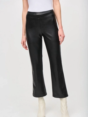 Leatherette Flared Pull-On Pants In Black womens trousers outlet
