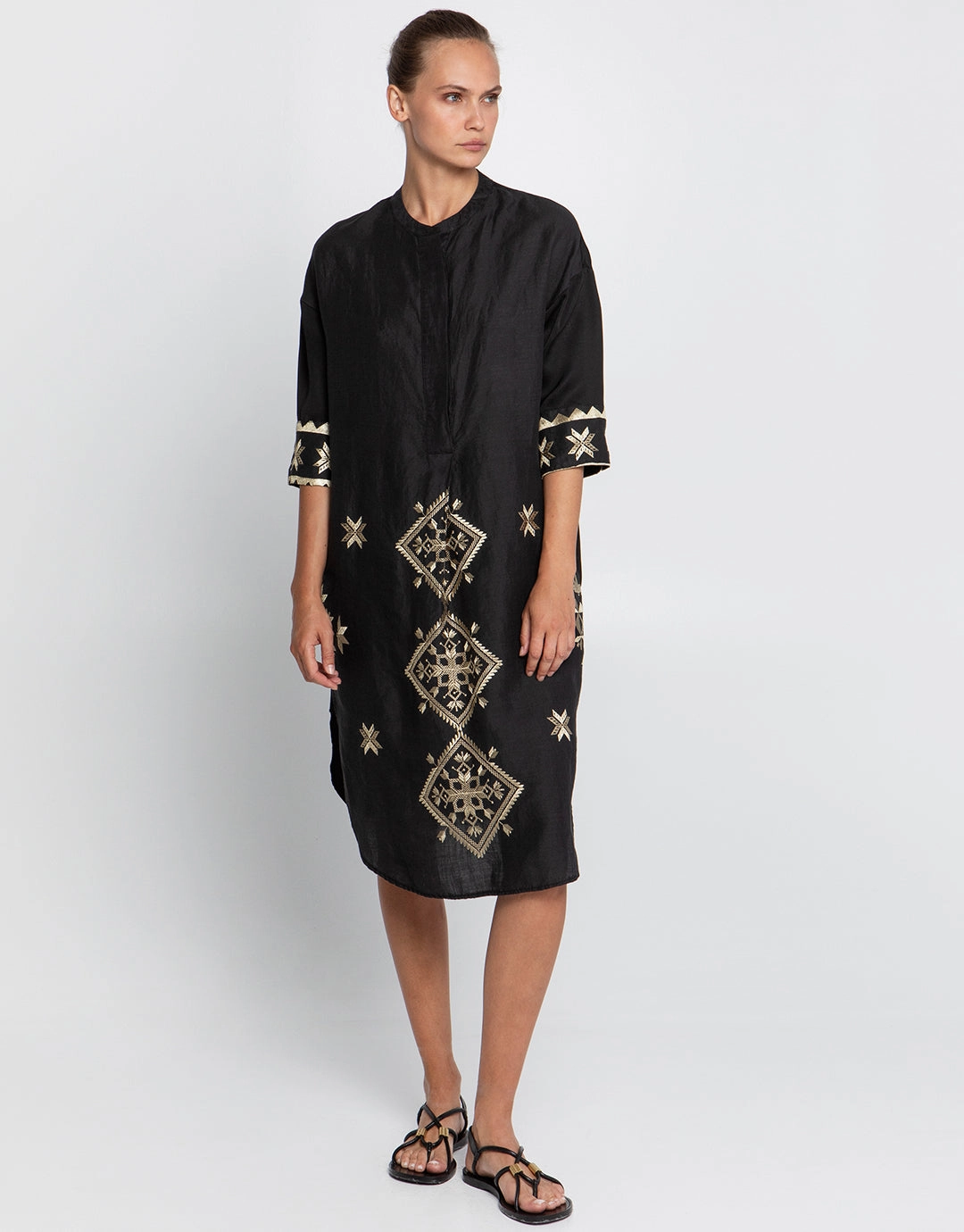 Lefkada Midi Shirt Dress - Black and Gold Swim Womens - bikinis clearance