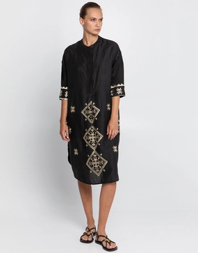 Lefkada Midi Shirt Dress - Black and Gold Swim Womens - bikinis clearance