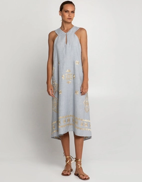 Lefkada Sleeveless Midi Dress - Light Grey and Gold Swim Womens - bikinis clearance