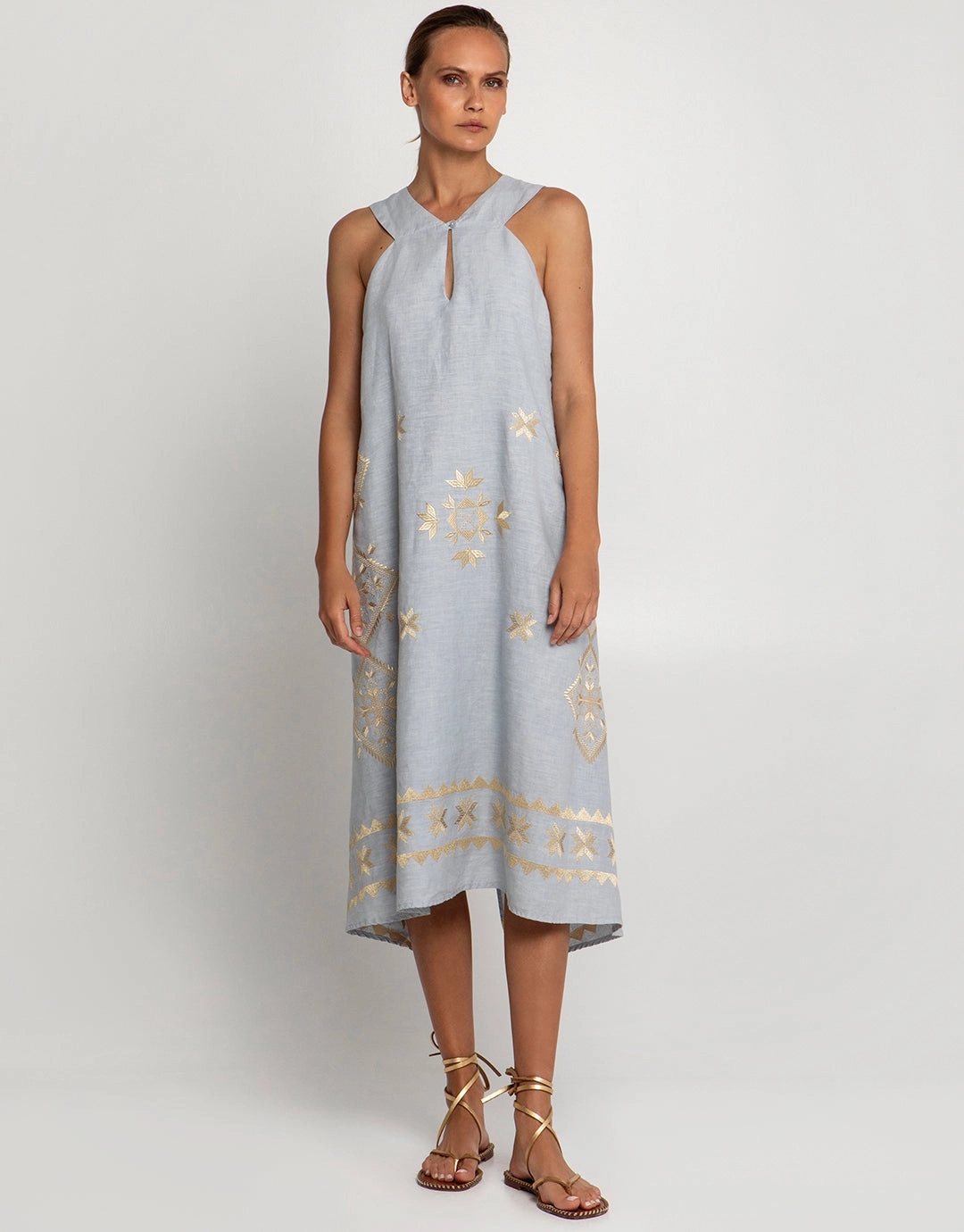 Lefkada Sleeveless Midi Dress - Light Grey and Gold Swim Womens - bikinis clearance