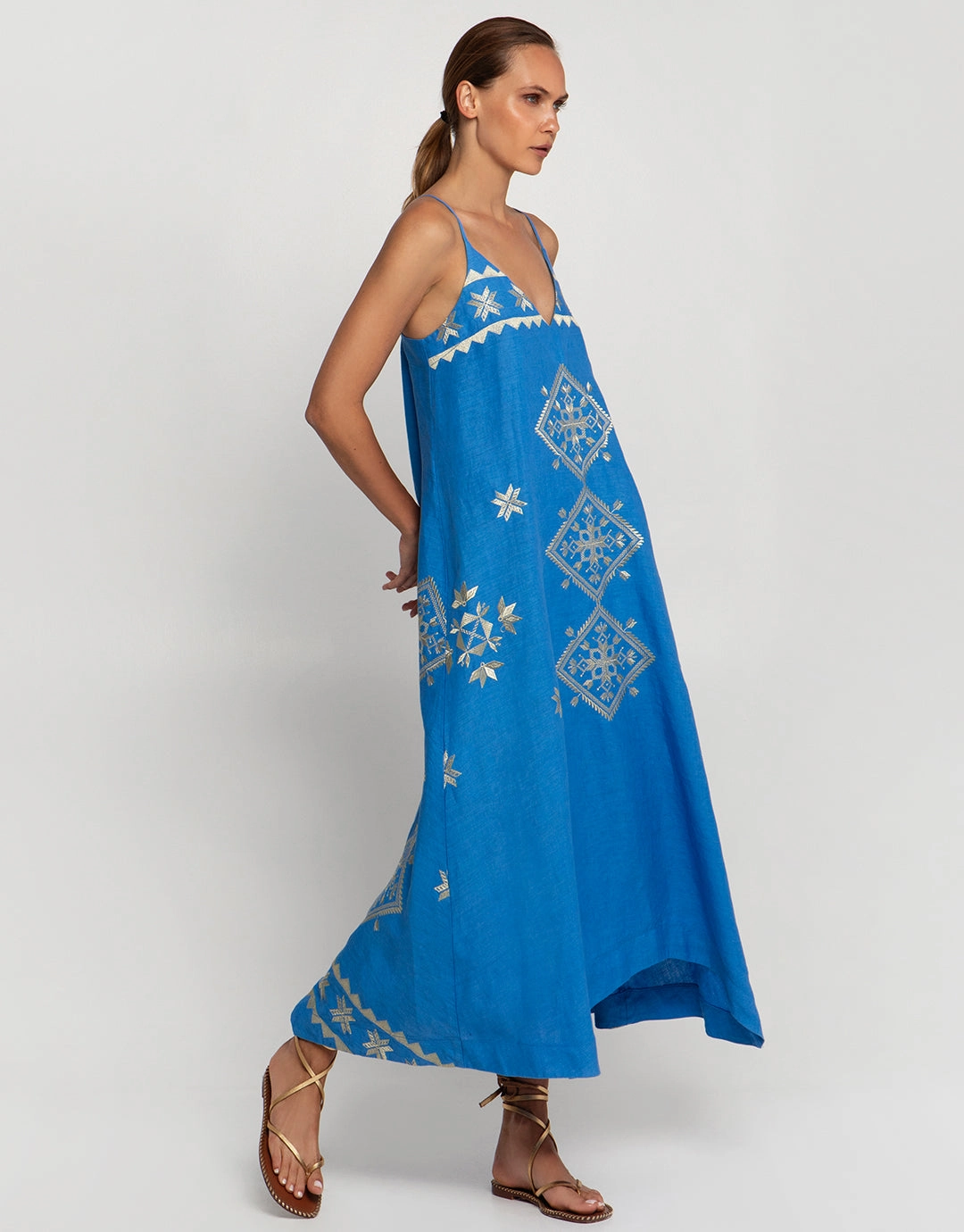 Lefkada Strappy Midi Dress - Blue Raf and Gold