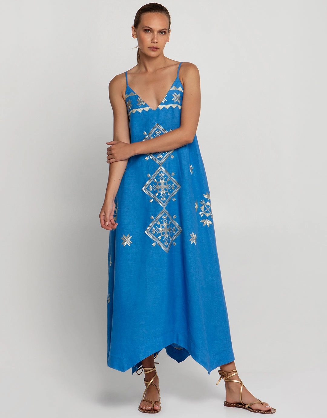 Lefkada Strappy Midi Dress - Blue Raf and Gold Swim Womens - bikinis clearance