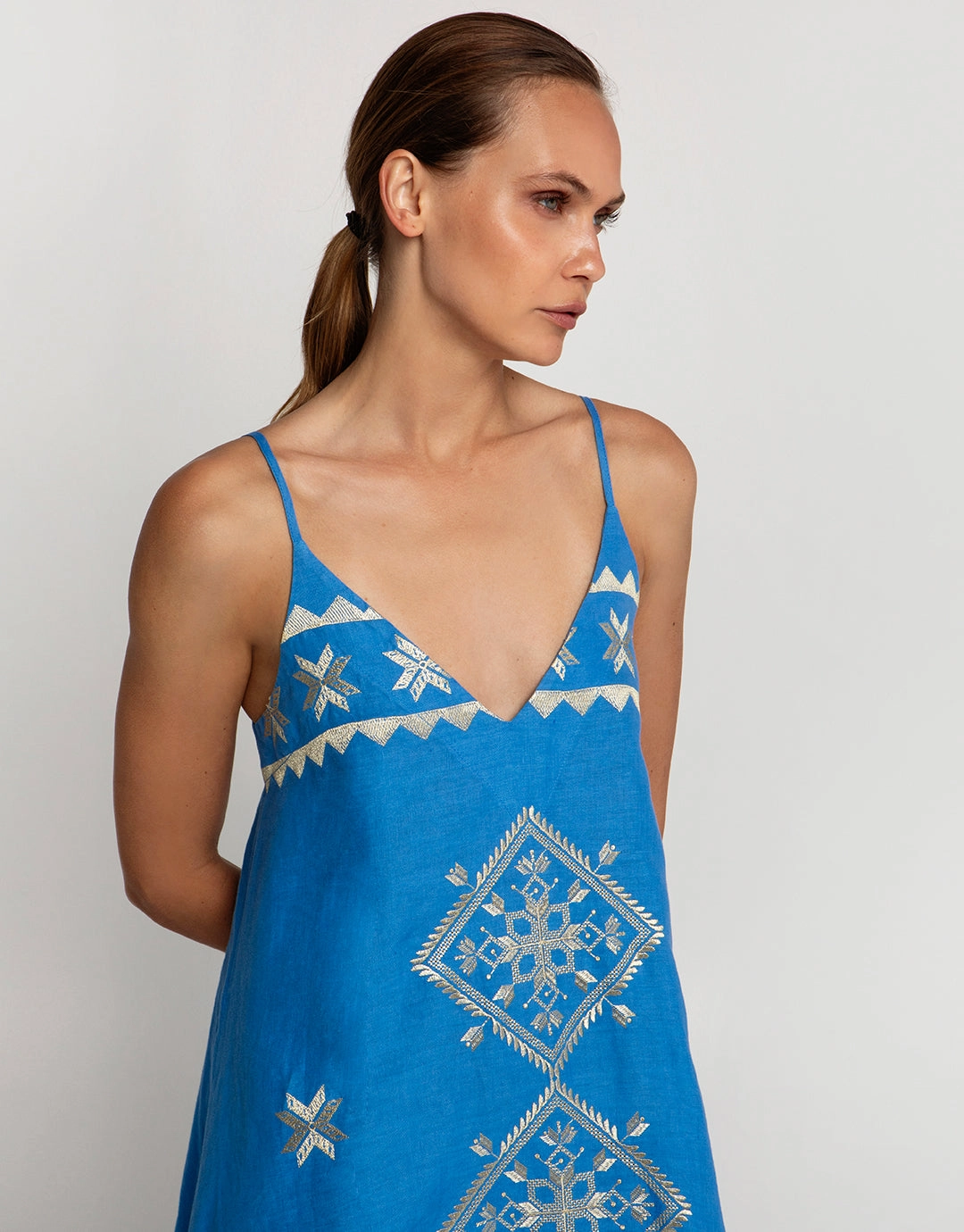 Lefkada Strappy Midi Dress - Blue Raf and Gold