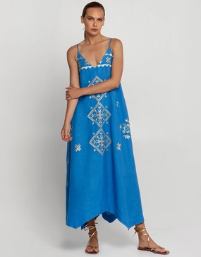 Lefkada Strappy Midi Dress - Blue Raf and Gold Swim Womens - bikinis clearance