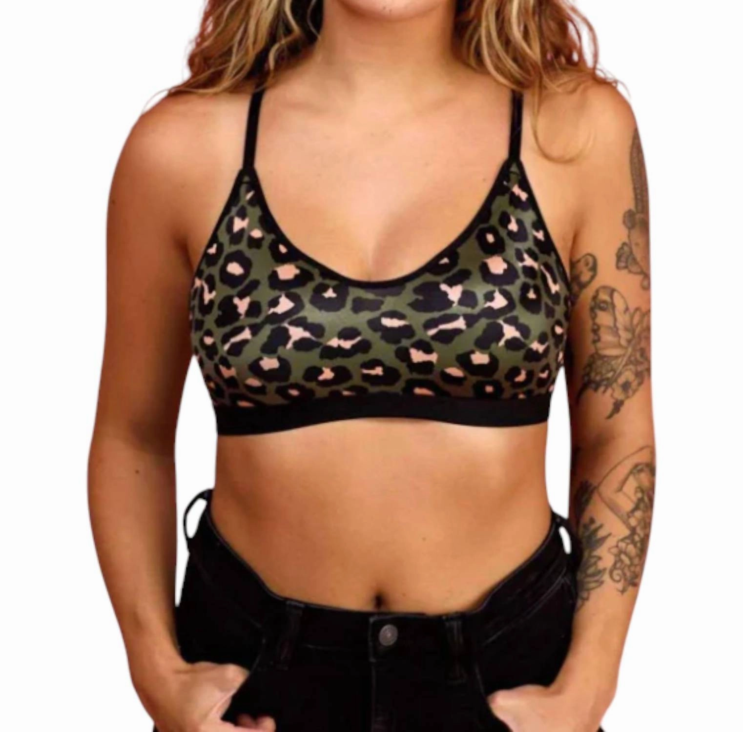 Leopard Bralette In Black/olive