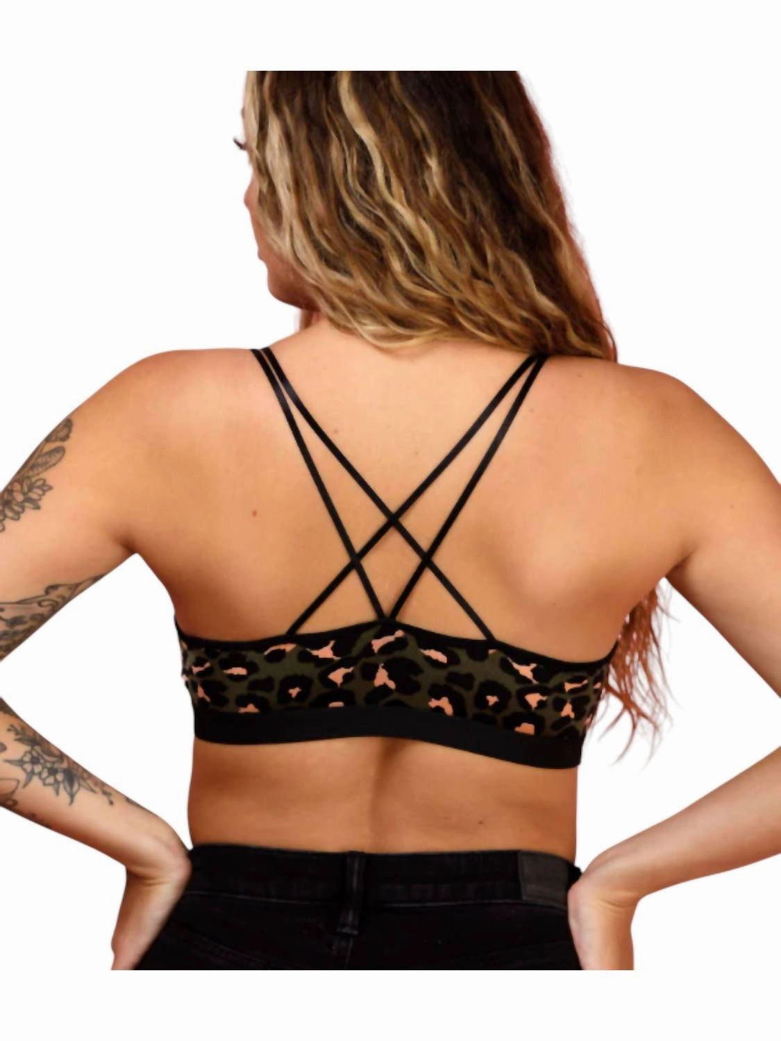Leopard Bralette In Black/olive