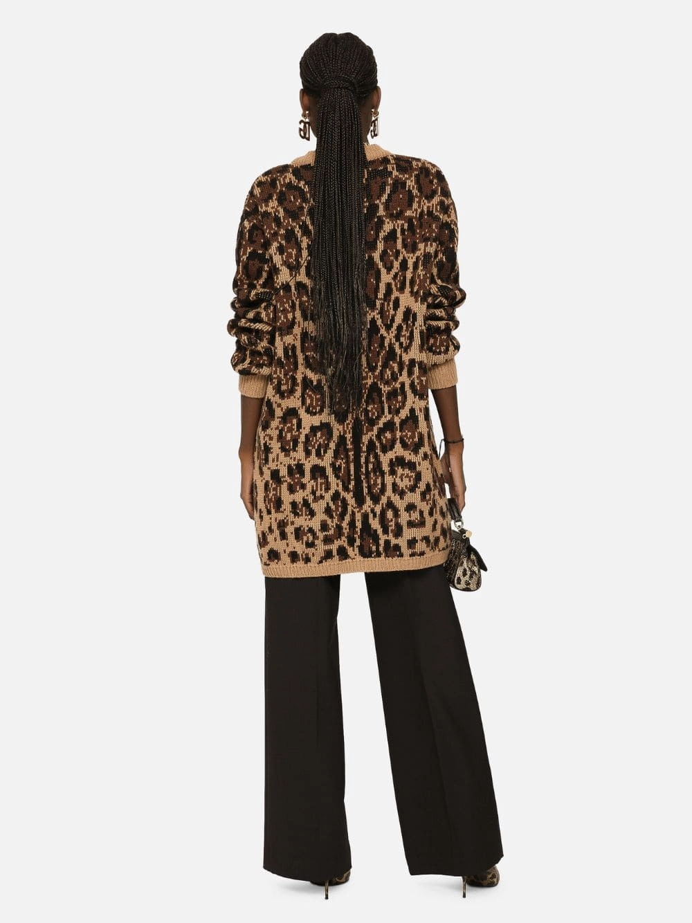 Leopard Design Wool and Cashmere Cardigan