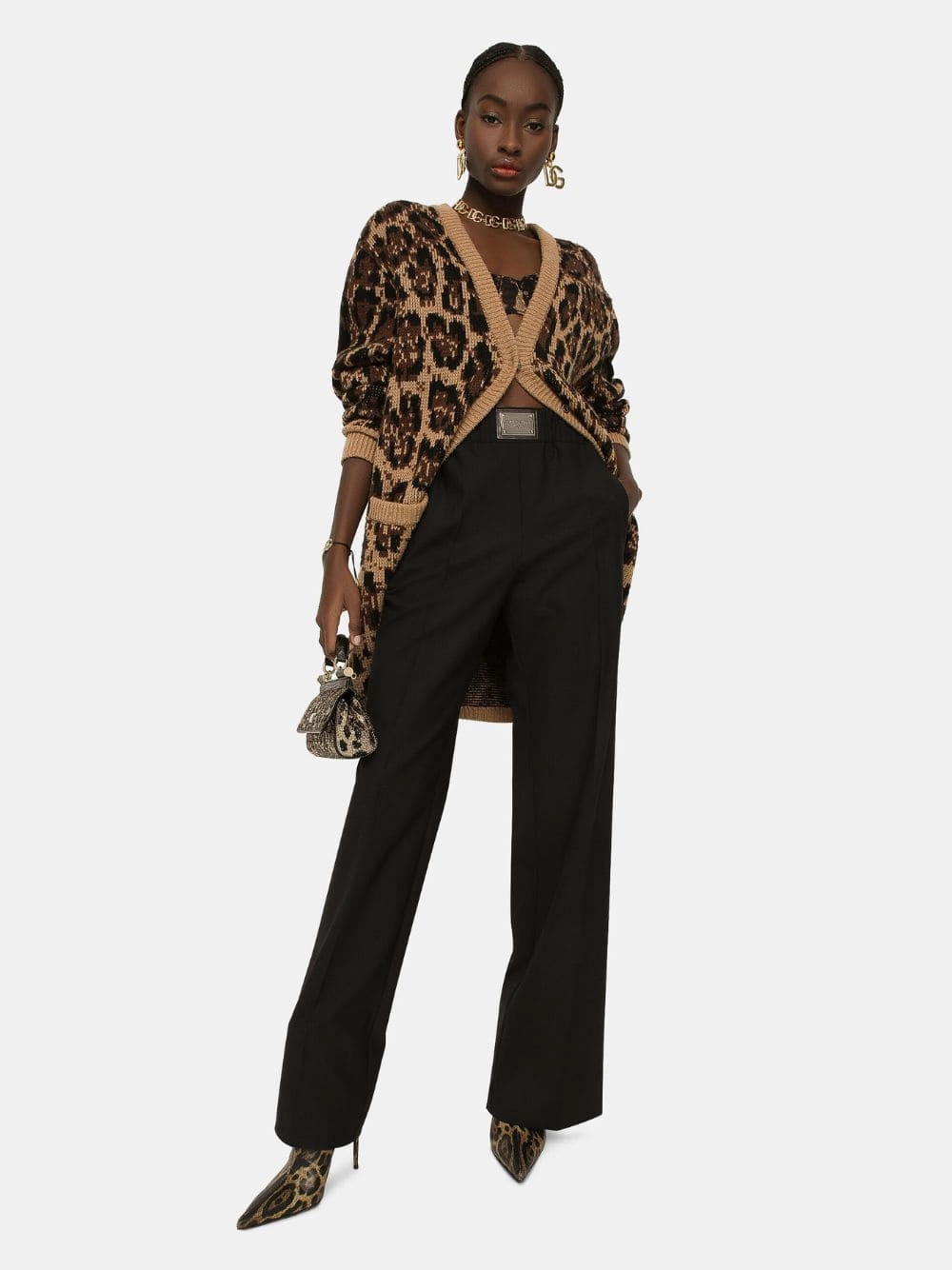 Leopard Design Wool and Cashmere Cardigan