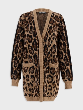 Leopard Design Wool and Cashmere Cardigan Knitwear Womens - women's knitwear cheap