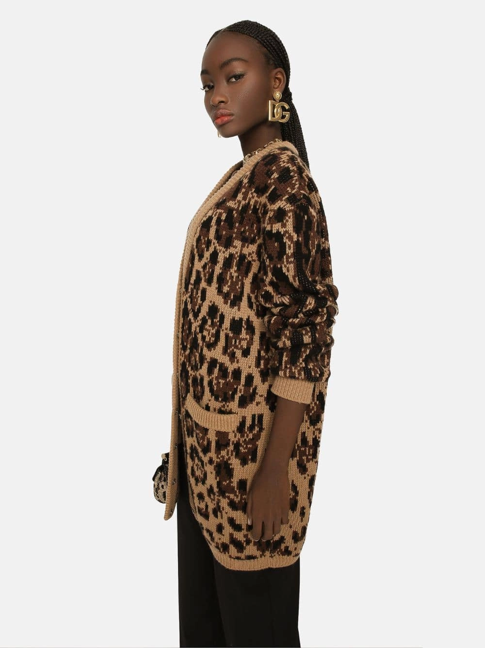 Leopard Design Wool and Cashmere Cardigan