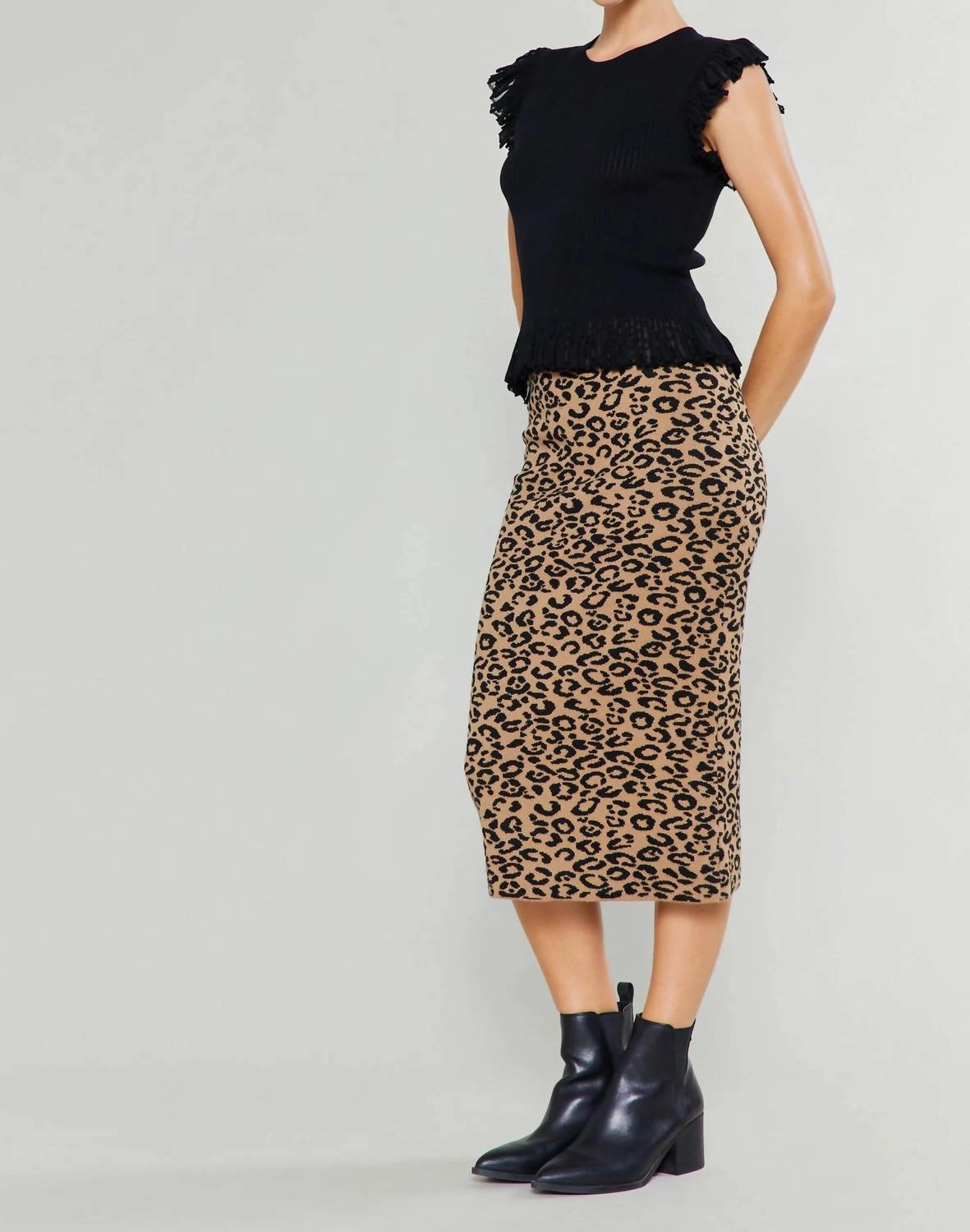 Leopard Print Midi Skirt In Brown