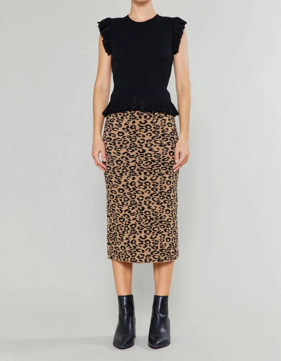 Leopard Print Midi Skirt In Brown