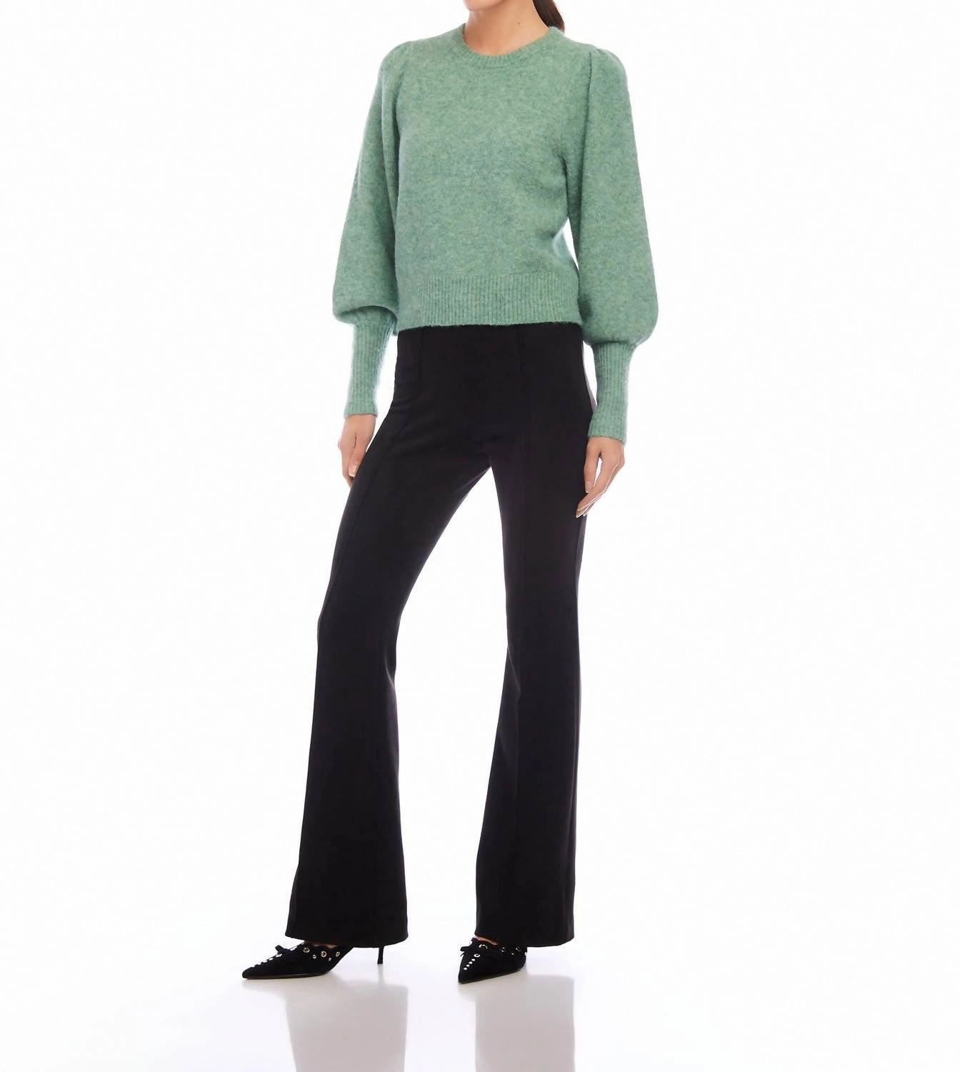 Lia Shirred Sleeve Sweater In Mint
