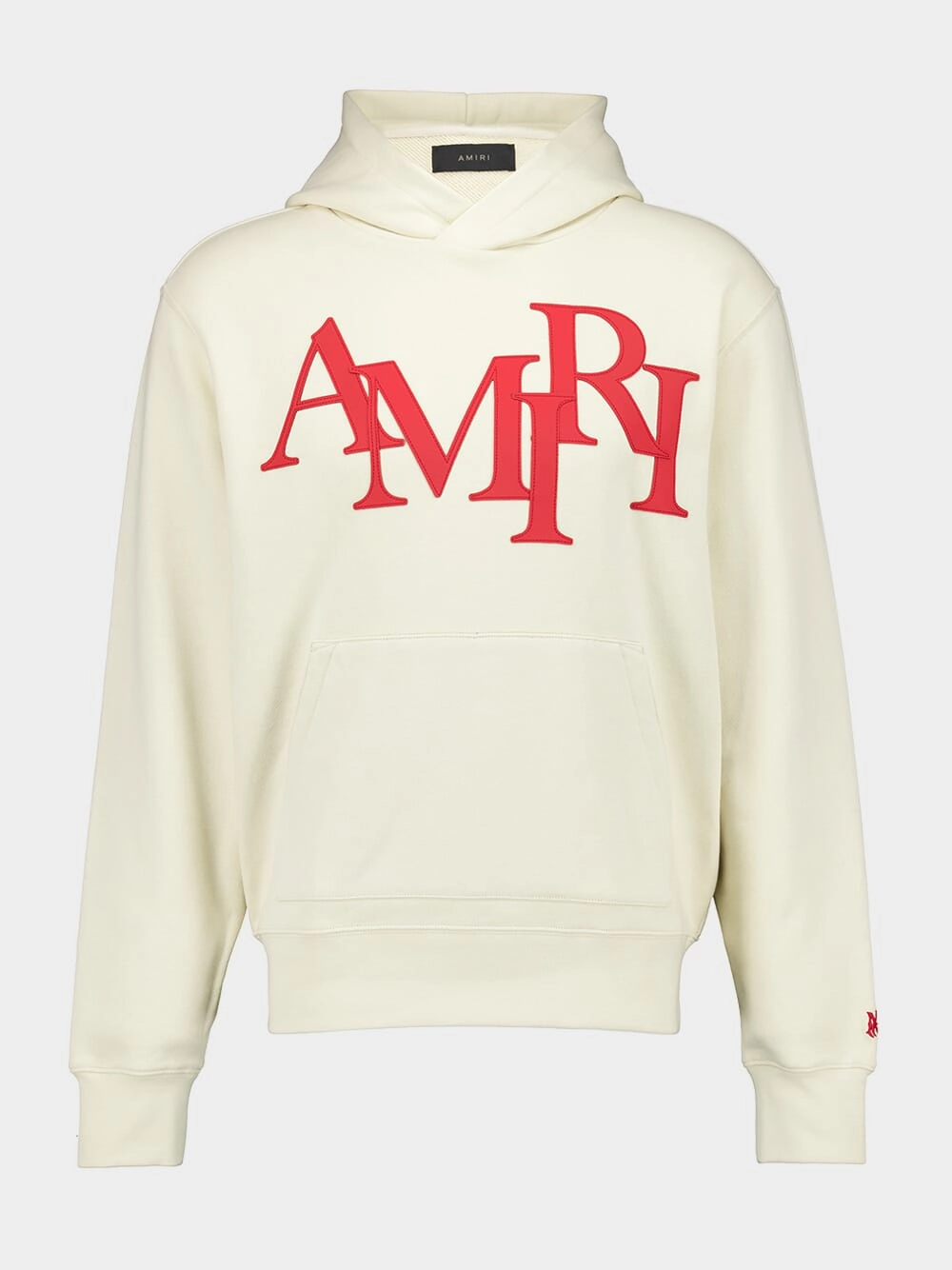 Light Beige Cotton Hoodie with Red Logo Tops Mens - thermal tops