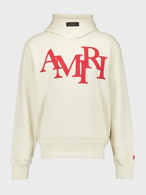 Light Beige Cotton Hoodie with Red Logo Tops Mens - thermal tops