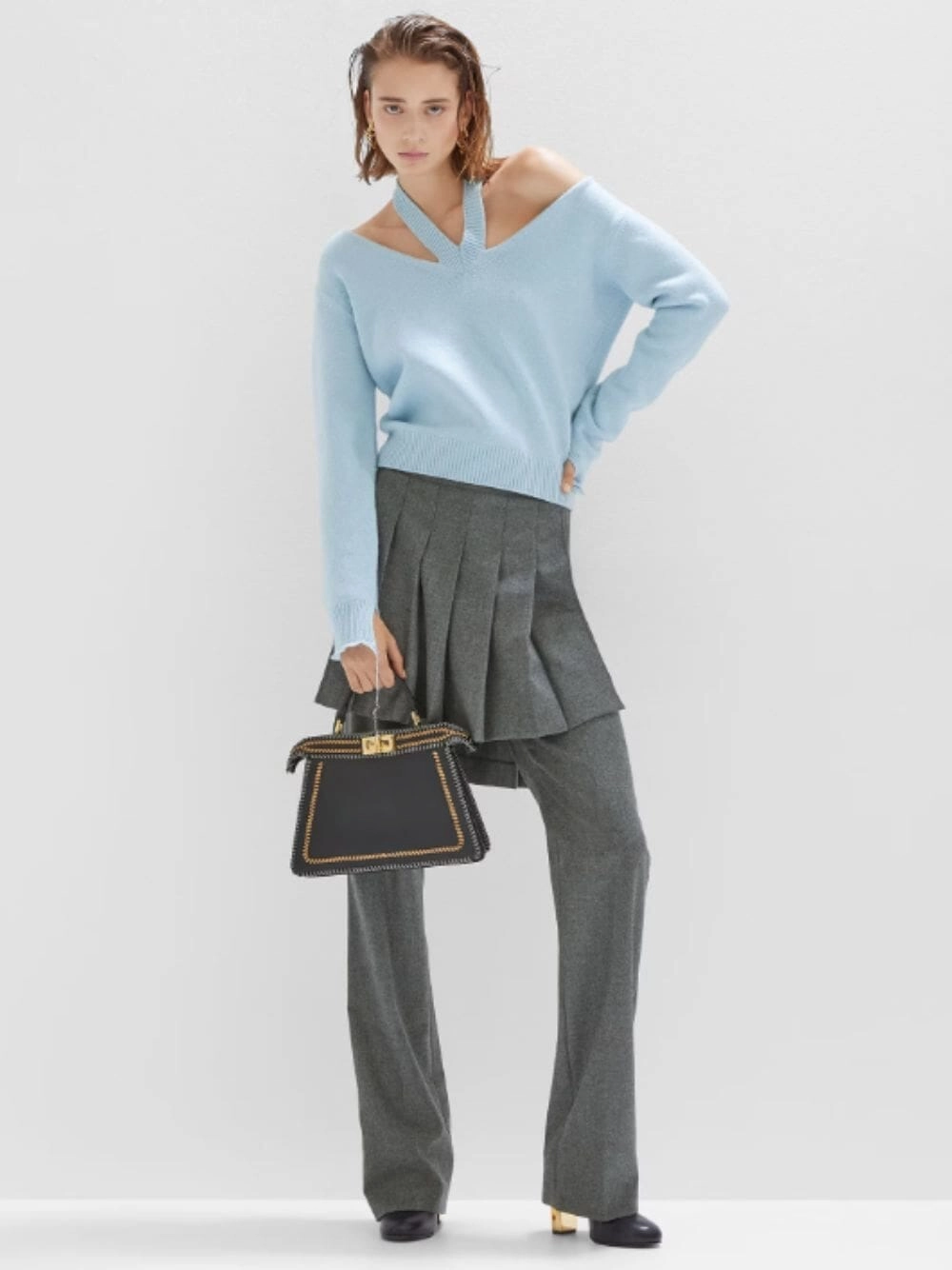 Light Blue Cut-Out Detail Cashmere Jumper