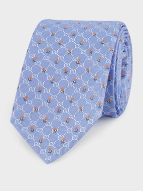 Light Blue GG Floral Silk Tie Suits Mens - men's suits outlet