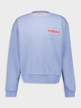 Light Blue Logo Printed Crewneck Sweatshirt Tops Mens - thermal tops