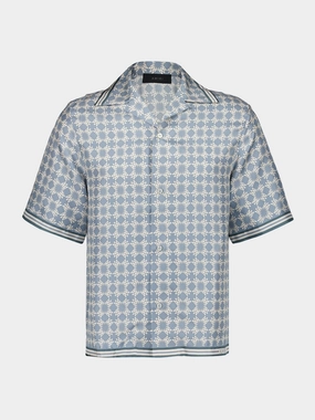 Light Blue MA Quad Bowling Shirt Tops Mens - graphic tees sale