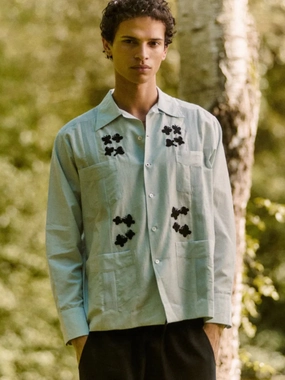 Light Blue Secret Embroidered Shirt Tops Mens - graphic tees sale