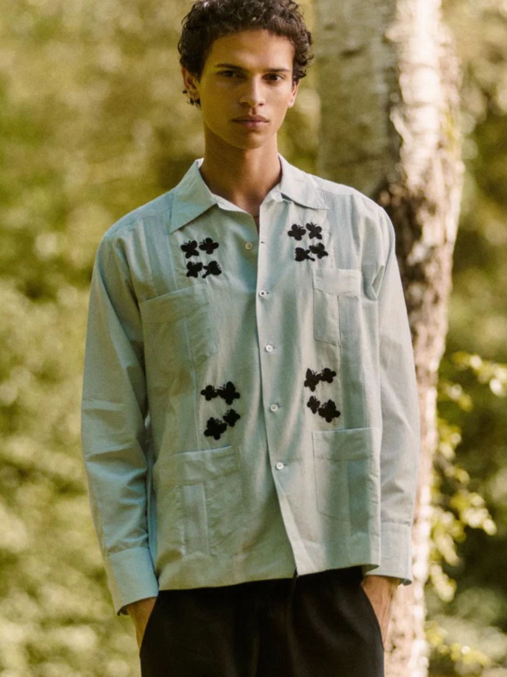 Light Blue Secret Embroidered Shirt Tops Mens - graphic tees sale