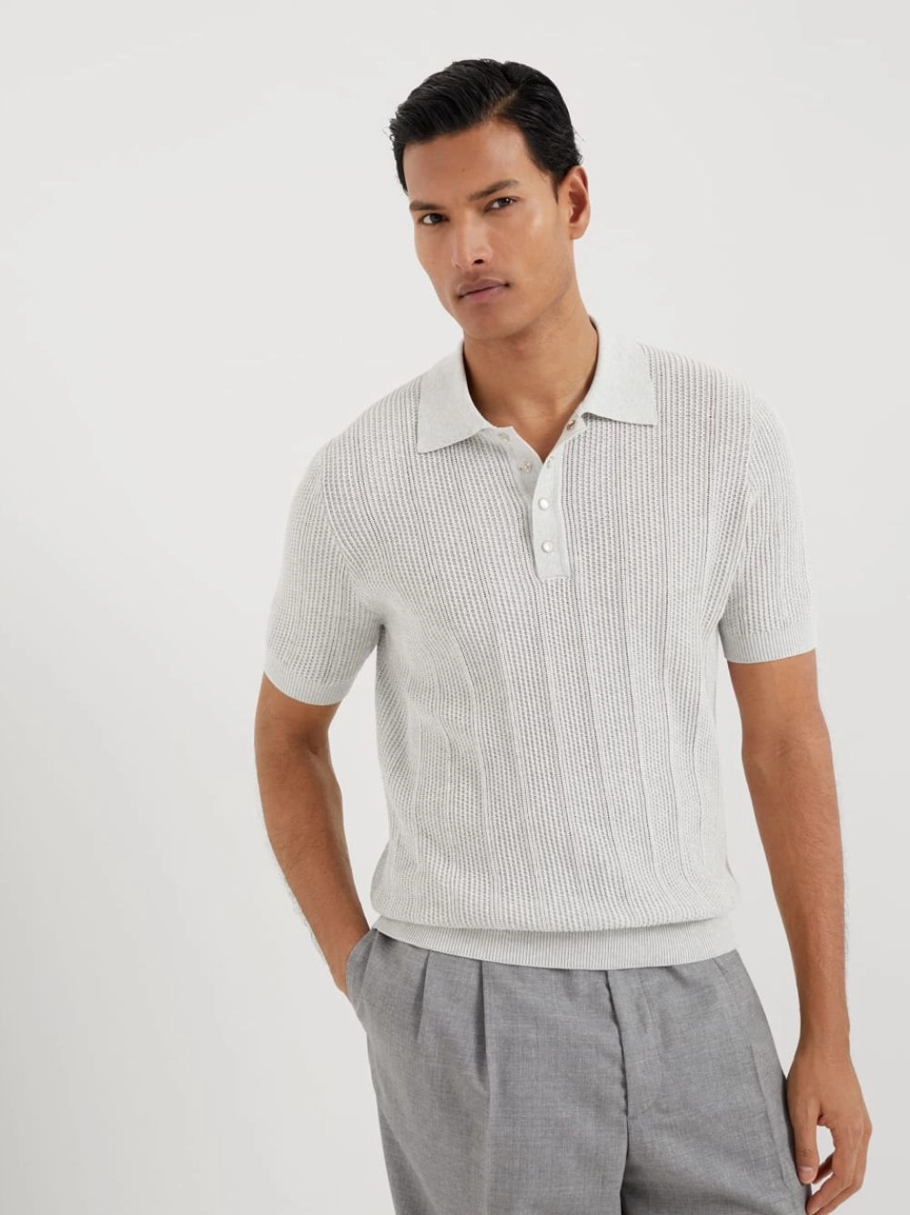Light Grey Rib Knit Polo