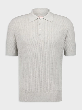 Light Grey Rib Knit Polo Knitwear Mens - men's sweaters sale