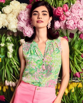 Lilly Pulitzer Sleeveless Elsa Top - Fauna Green - Lime Feeling Good womens blouses promo