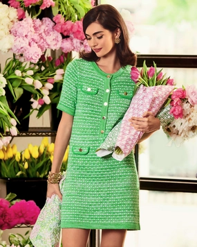 Lilly Pulitzer Theodorah Sweater Dress - Fauna Green Metallic Marl womens blouses promo