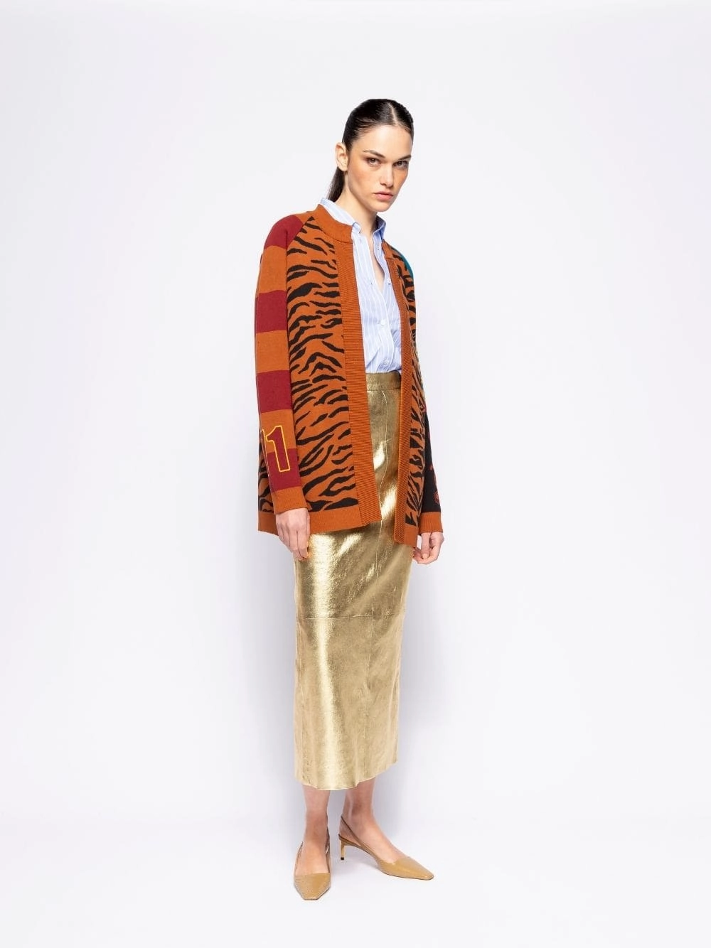 Lily Caramel Caf Jacquard Oversized Jacket