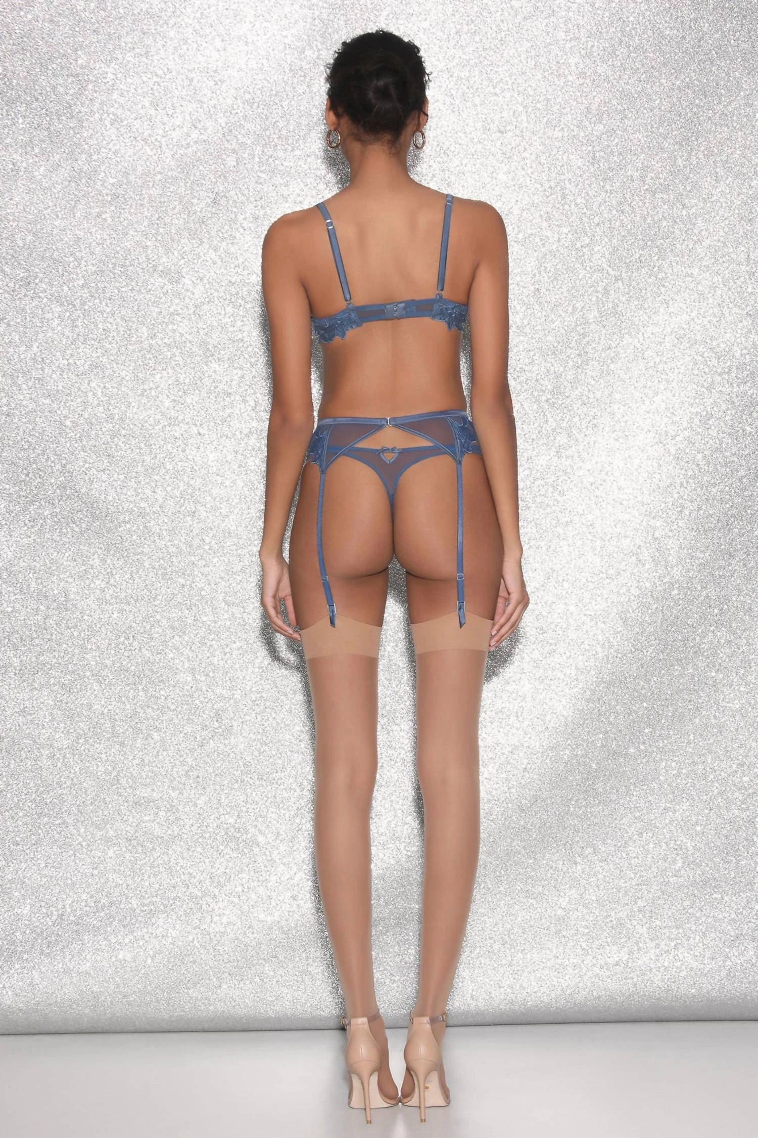 Lily Embroidery Garter Belt In Denim