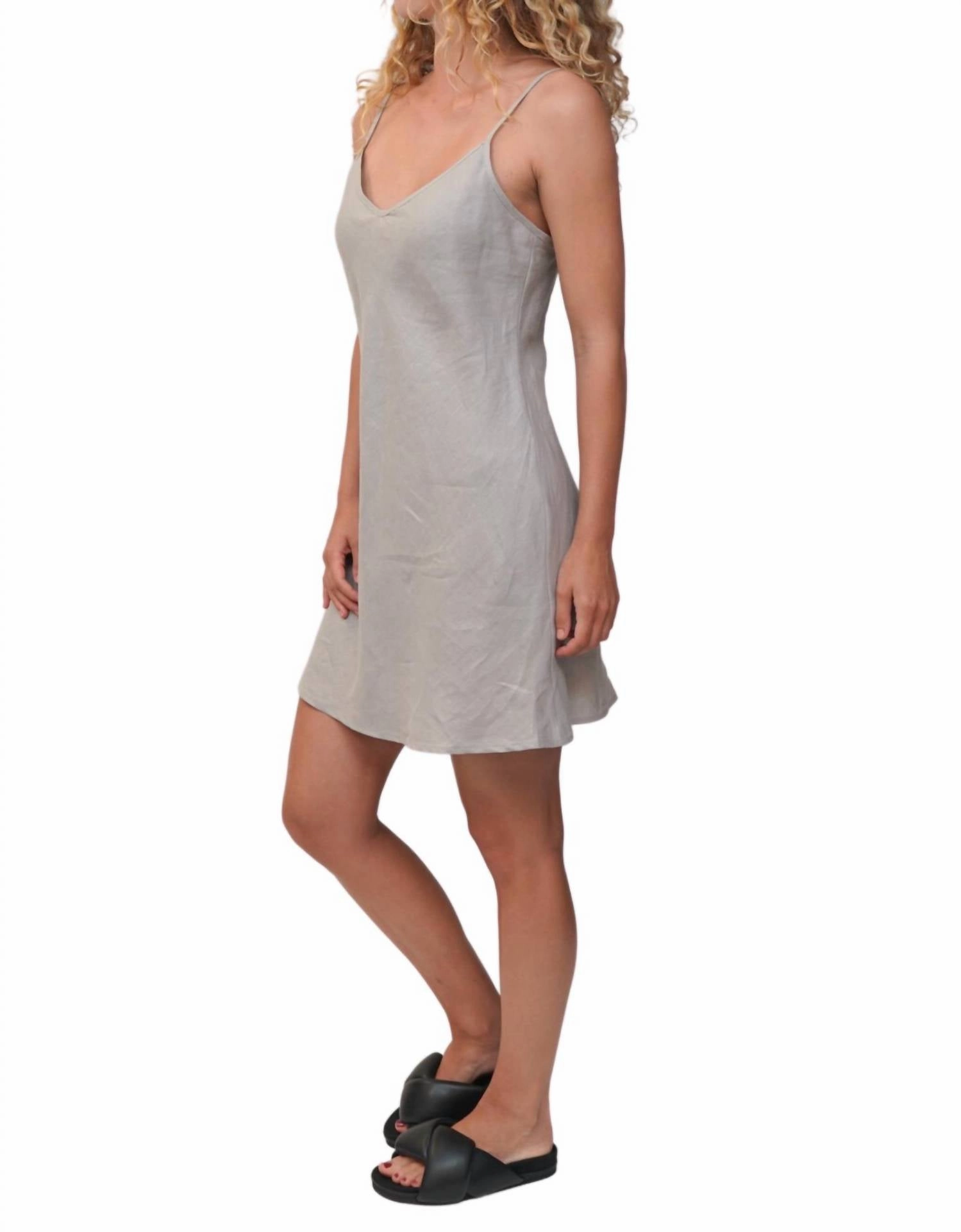 Linen Bias Slip Dress In Grey