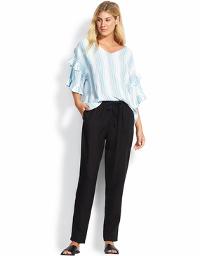 Linen Drawcord Trousers - Black Swim Womens - swimwear sale