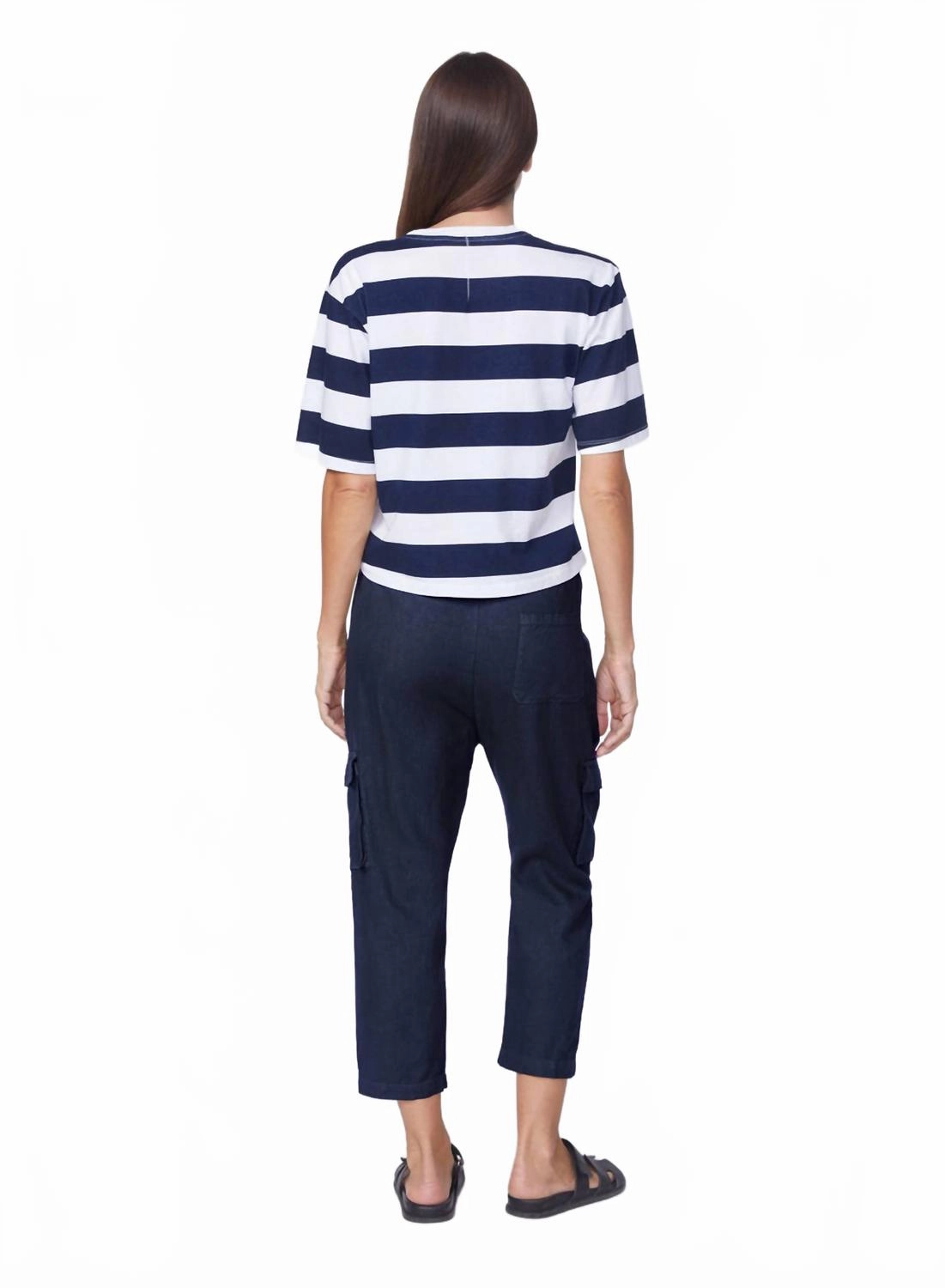 Linen Paperbag Cargo Pant In New Navy