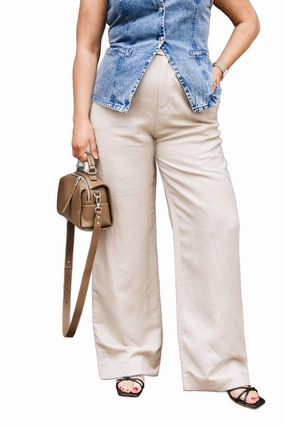 Linen Trouser Pants In Khaki womens high-waisted pants online