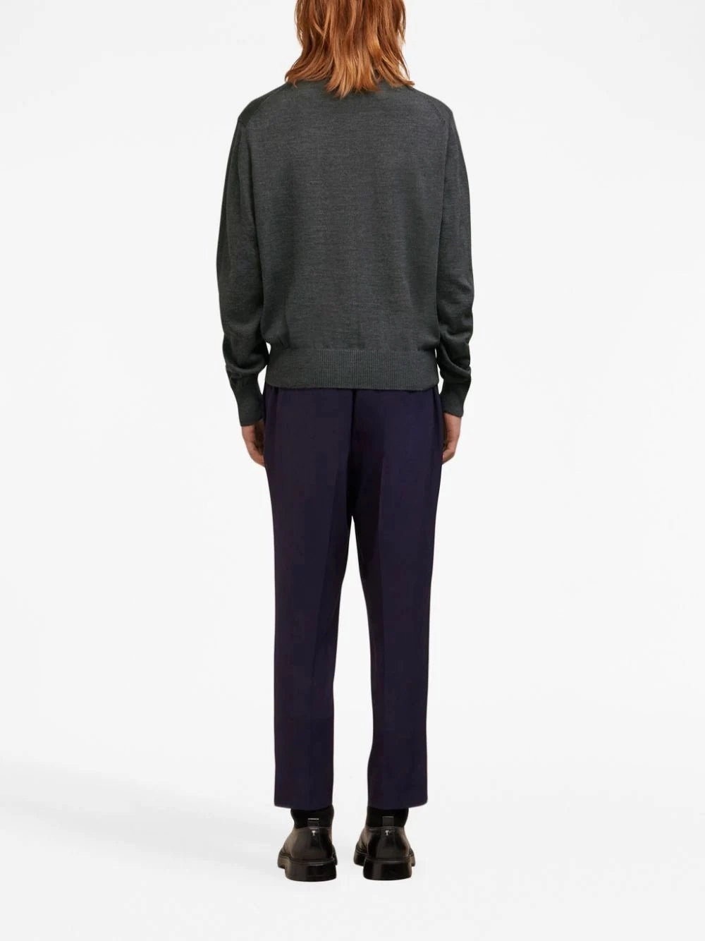 Logo-Embroidered Grey Wool Jumper