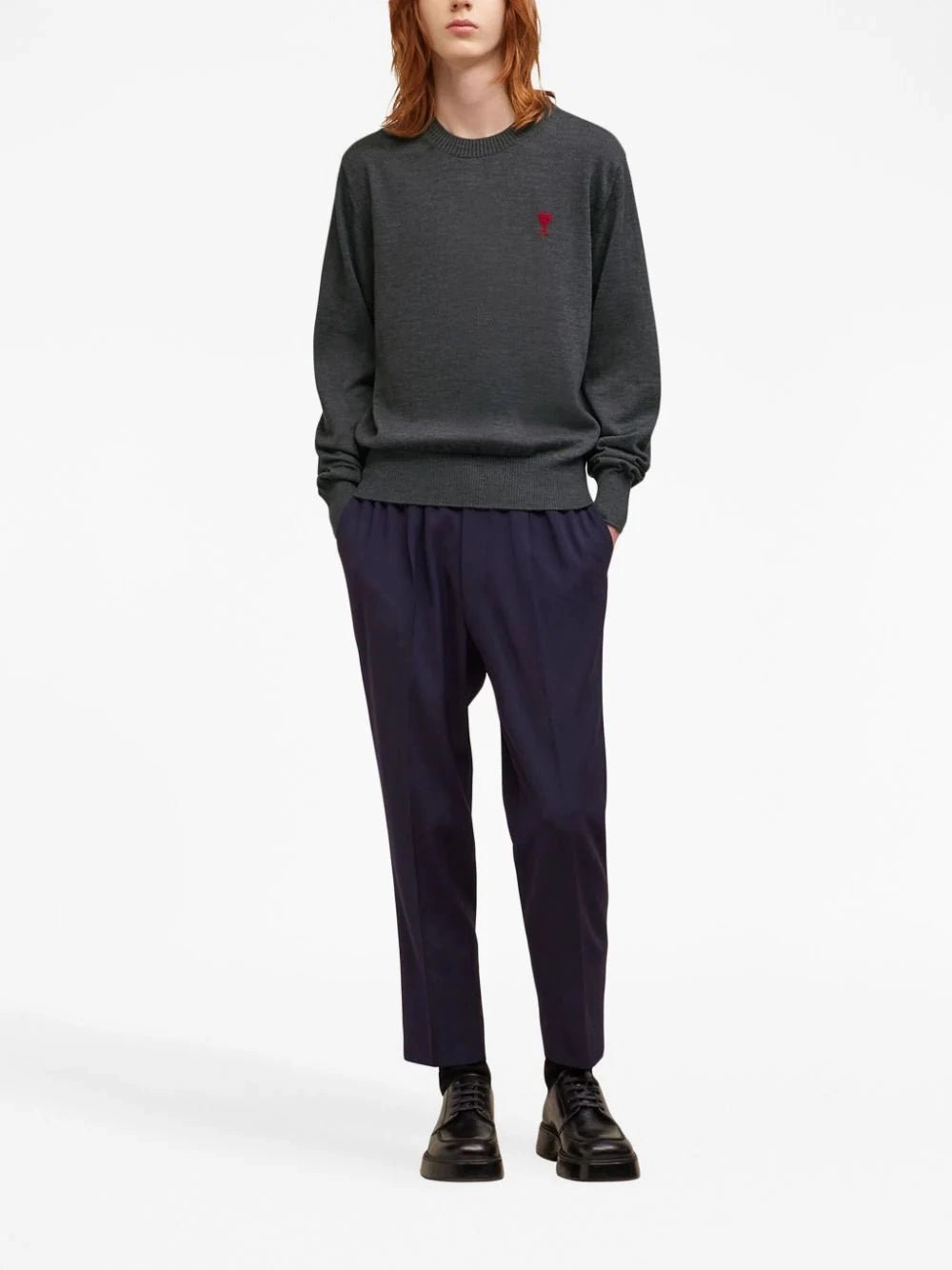 Logo-Embroidered Grey Wool Jumper